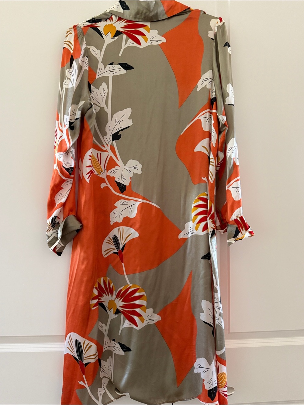 Anthropologie Orange and Taupe Floral Button-Front Midi Dress by CoreyLynnCalter - Picture 6 of 7
